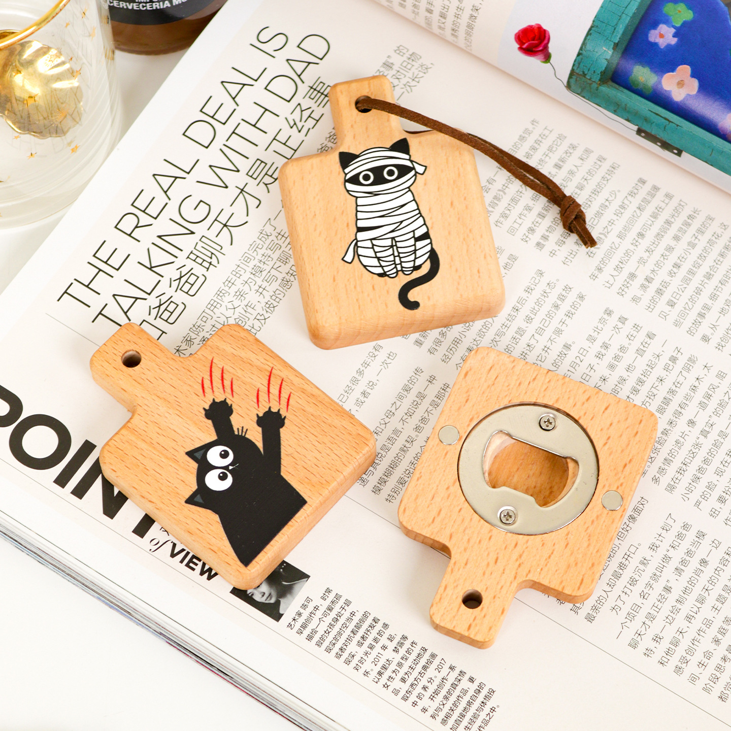 Creative Cartoon Cat Paw Solid Wood Bottle Opener Magnetic Fridge Magnet Wooden Bottle Opener - Birthday Gift for Friend-TailorAura