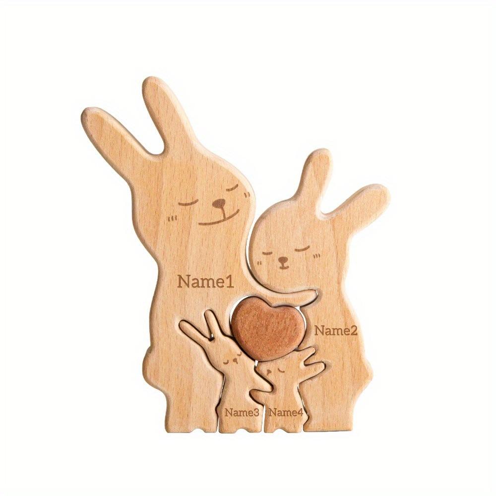 Wooden personalized rabbit family puzzle, anniversary gift, wooden animal rabbit puzzle, family keepsake - Gift for family members.-TailorAura