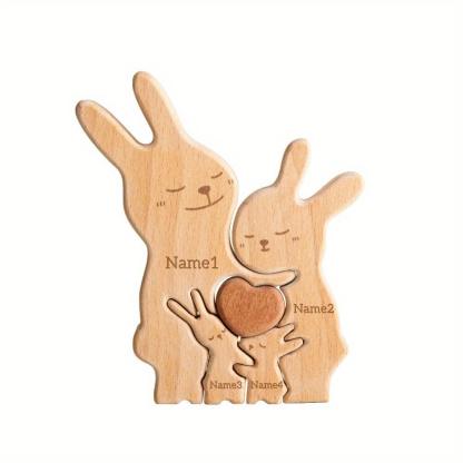 Wooden personalized rabbit family puzzle, anniversary gift, wooden animal rabbit puzzle, family keepsake - Gift for family members.-TailorAura