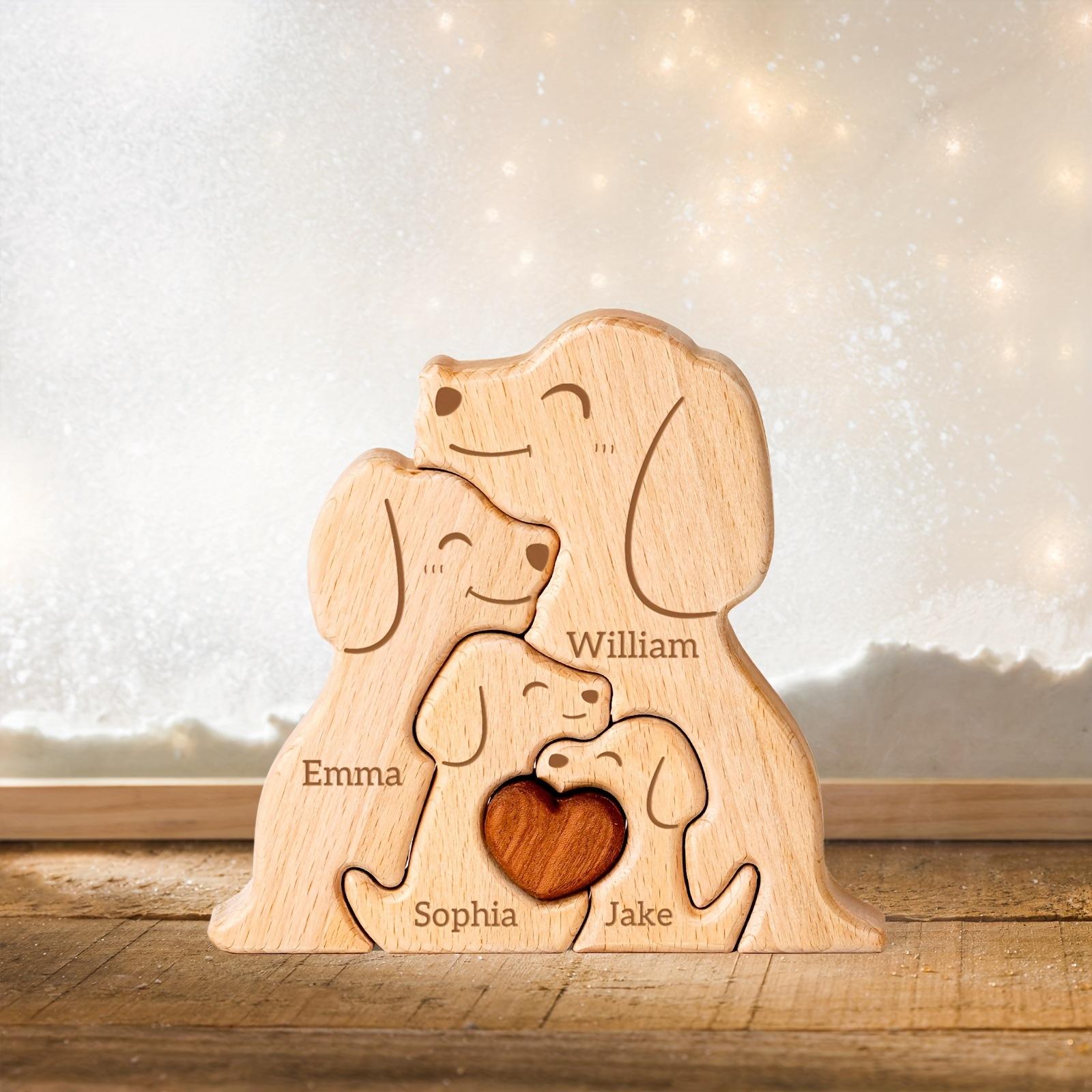 Wooden Dog Family Puzzle Decoration Mother's Day Gift 3-in-1 Set Dog Puzzle Family Keepsake Ornament - Birthday Gift for Family Members-TailorAura