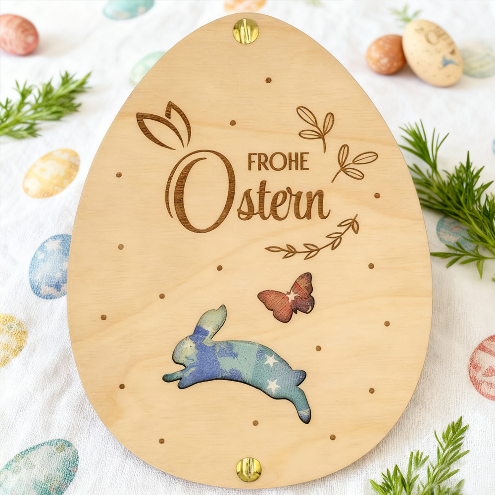 Frohe Ostern – Engraved Wooden Easter Tag