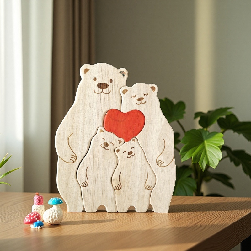 Creative Wooden Mother and Baby Bear Family Puzzle Set - A heartwarming family keepsake and birthday gift for family members.-TailorAura