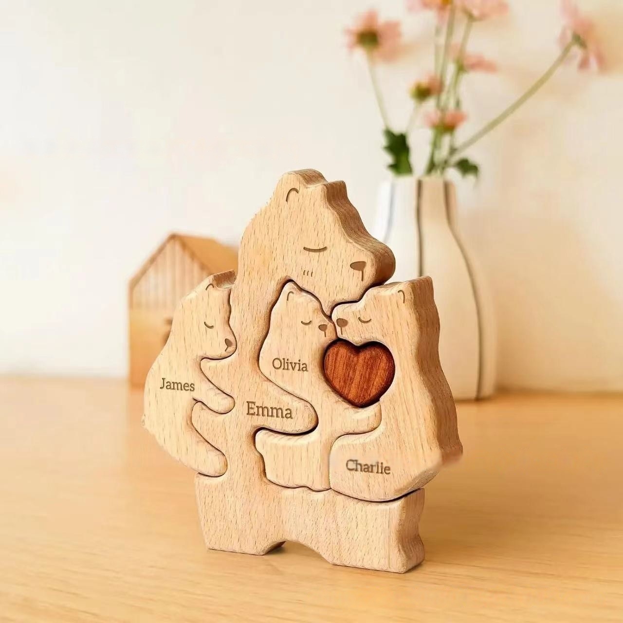 Wooden teddy bear puzzle set for Mother's Day and Father's Day, a family keepsake-Birthday Gift for family members.-TailorAura