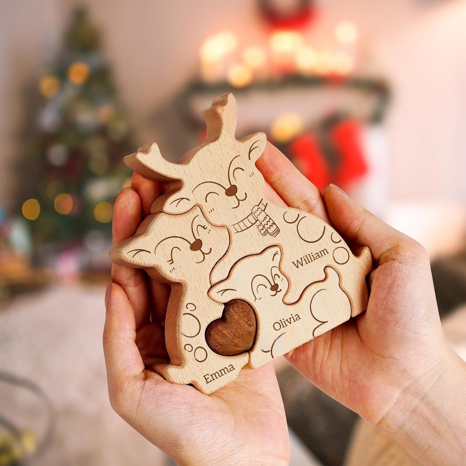 Wooden reindeer, a warm family portrait, personalized wooden puzzle, wooden home decoration, party gift, family keepsake - Birthday gift for Family member.-TailorAura
