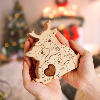 Wooden reindeer, a warm family portrait, personalized wooden puzzle, wooden home decoration, party gift, family keepsake - Birthday gift for Family member.-TailorAura