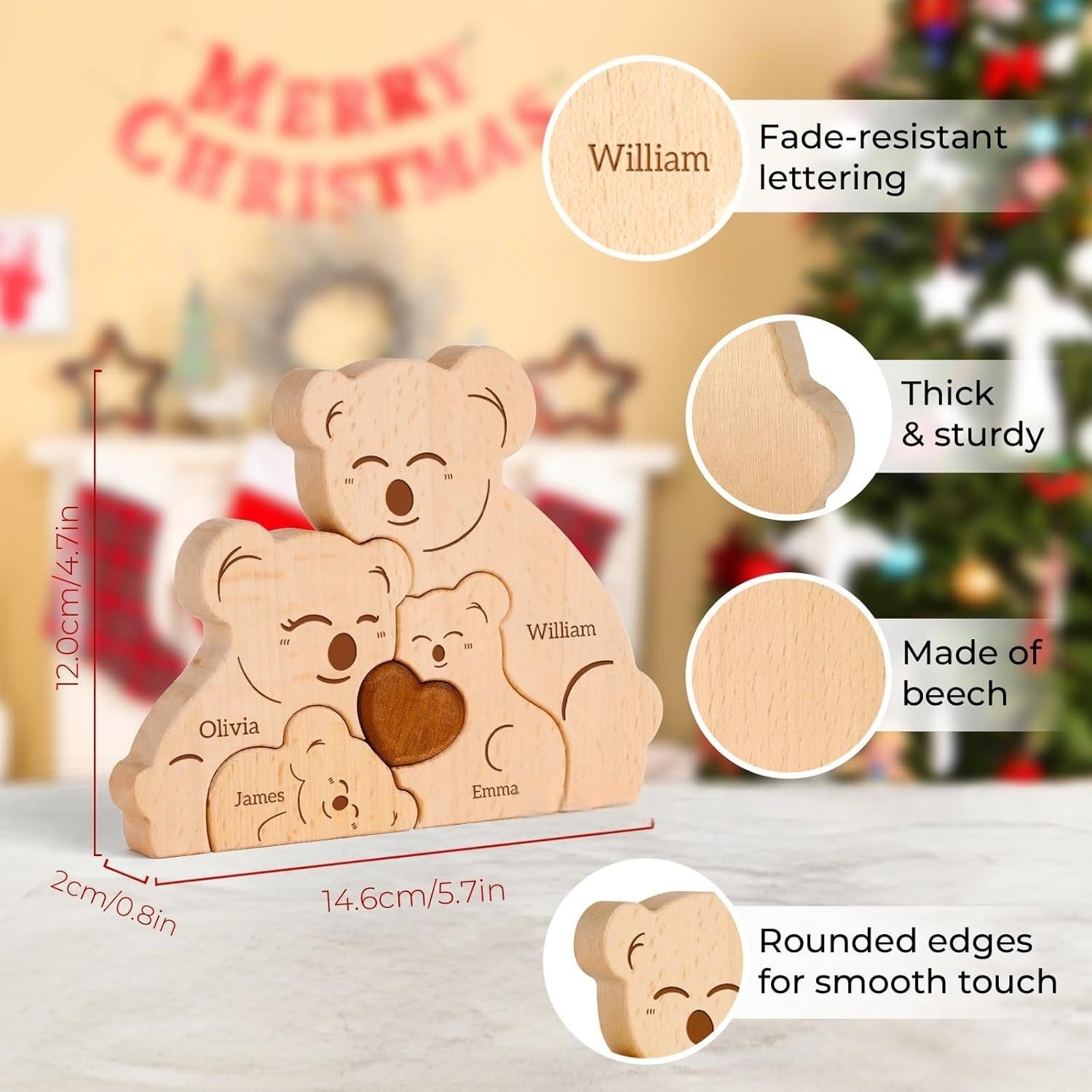 Personalized wooden koala bear shaped puzzle, wooden home decoration, party gift, family keepsake - Birthday gift for family members.-TailorAura