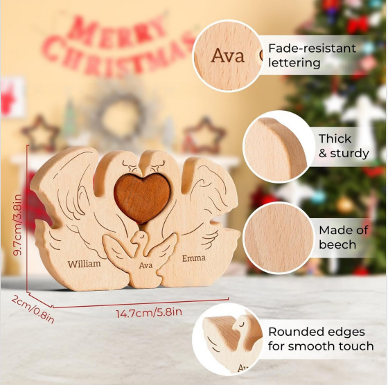 Personalized wooden swan-shaped puzzle, wooden home decoration, party gift, family keepsake - Birthday gift for family members.