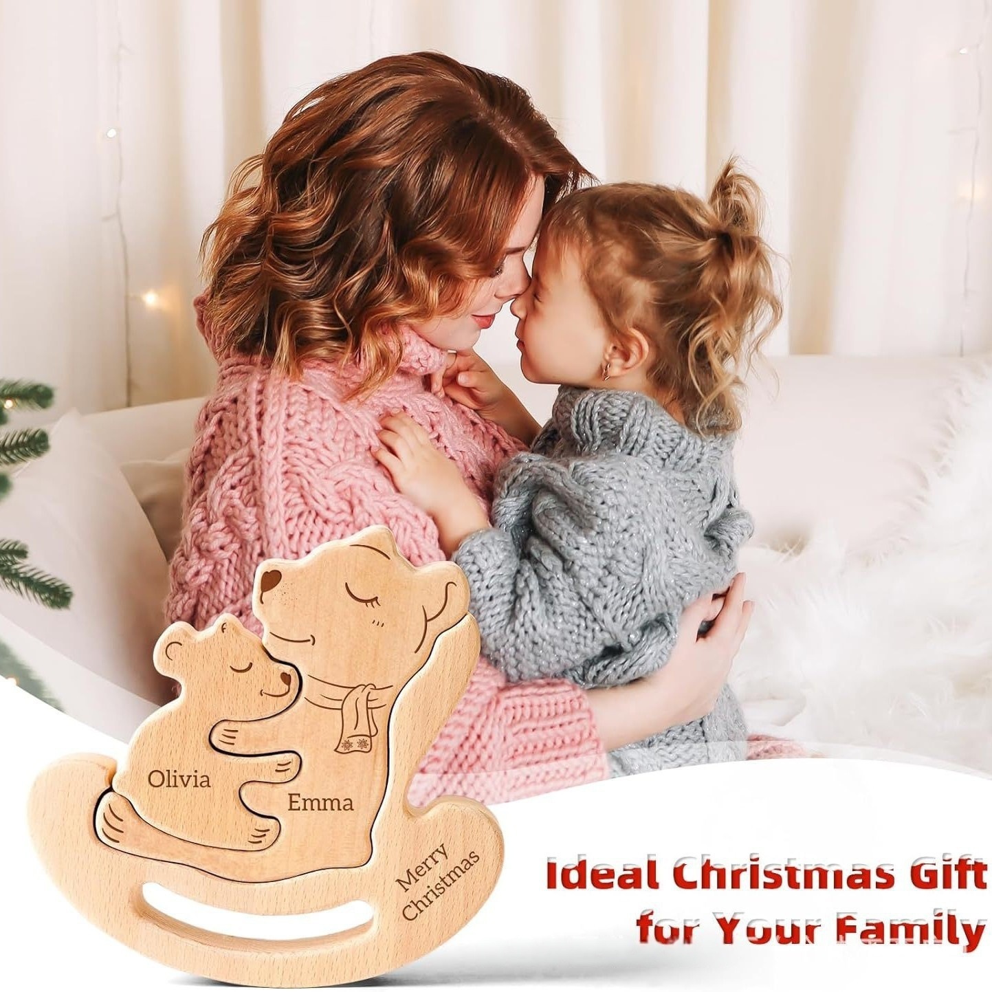 Wooden Cradle Bear Family Puzzle Set, Animal Carving Home Decor Crafts, Family Souvenir - Birthday Gift for Family Members-TailorAura