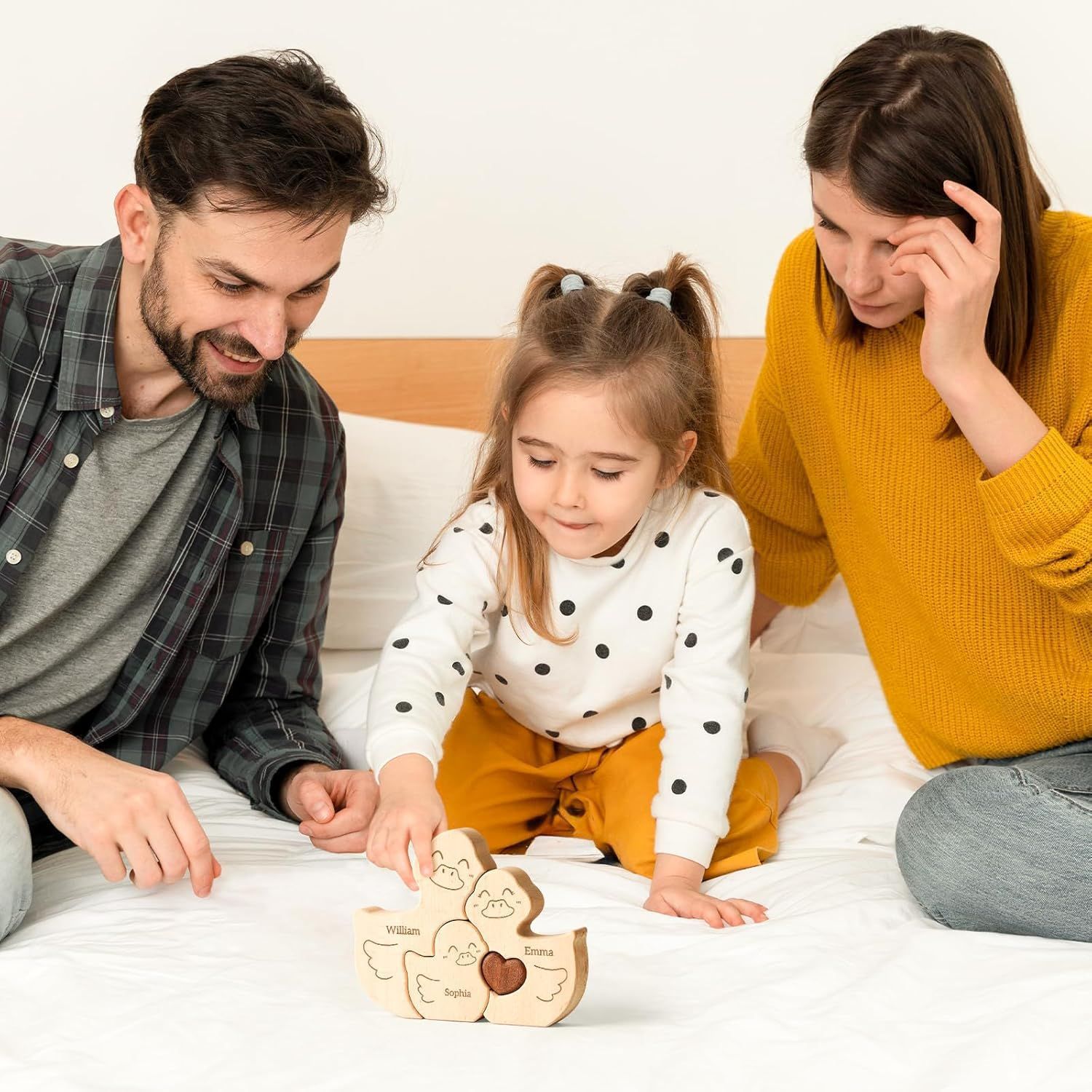 Personalized gifts wooden carved duck puzzle set, craft home decoration, family keepsake - Birthday gift for family members.-TailorAura