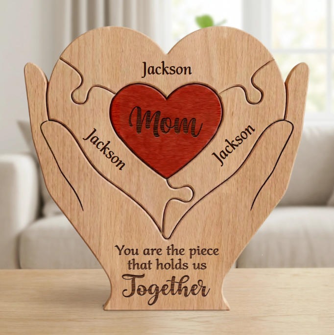 Personalized gift wooden heart-shaped jigsaw puzzle set, craft home decoration, family keepsake - Birthday gift for family members - Mother's Day gift