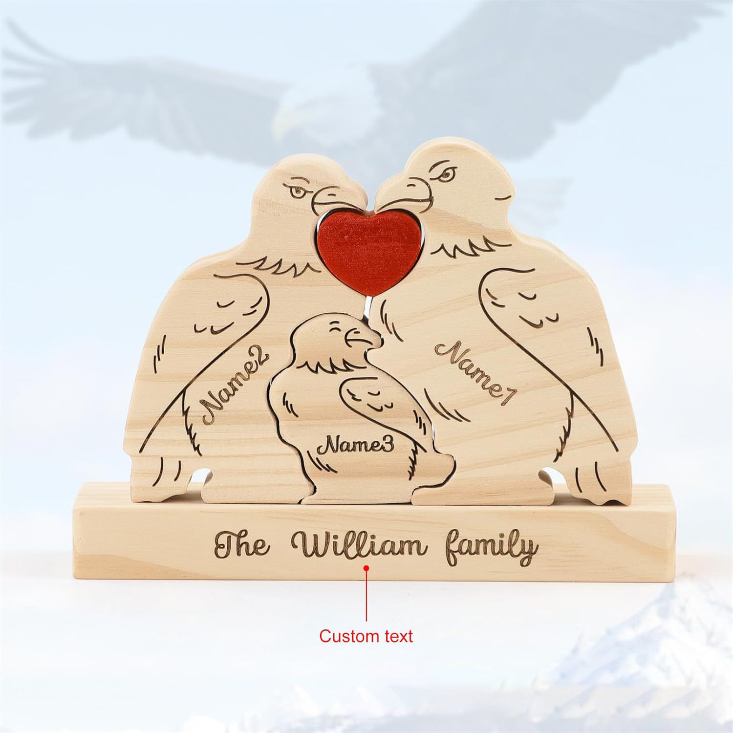 Personalized ornaments wooden eagle jigsaw puzzle figurine, family name/surname puzzle carving decoration, family keepsake - Birthday gift for family members.-TailorAura