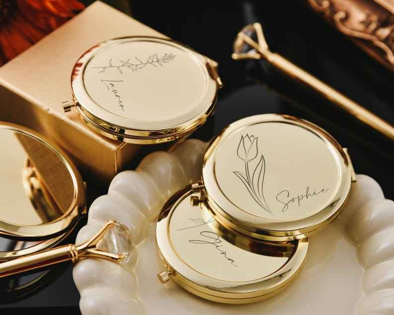 Personalized portable makeup mirror with gift box, wedding gift metal mirror-Gift For Girlfriend