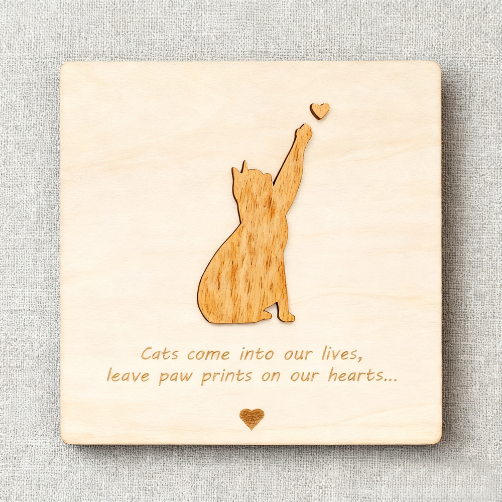 Cat's Paw Prints – Engraved Wooden Keepsake for Cat Lovers