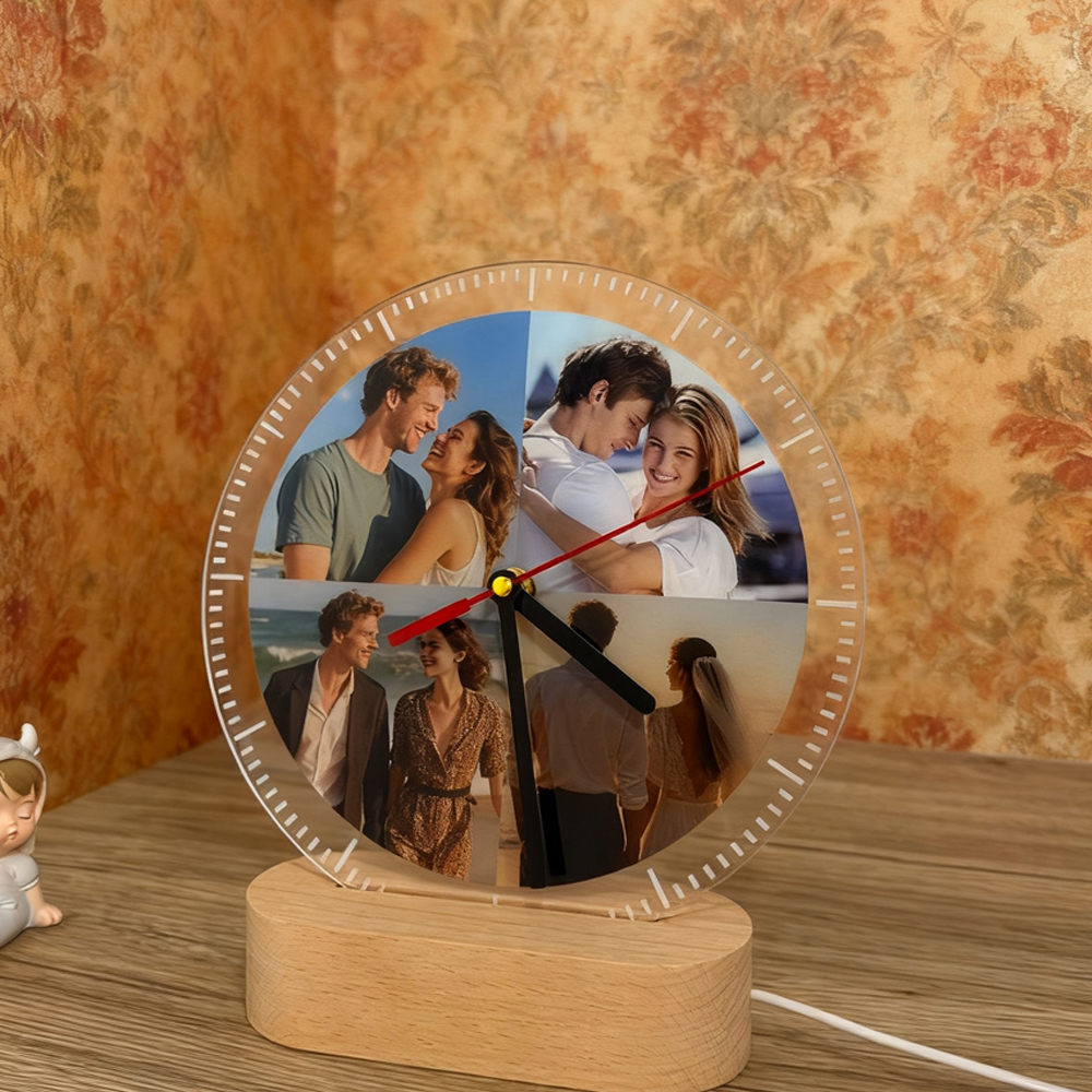 Custom Wooden LED Night-Light Alarm Clock – 20 cm Photo-Printed, Minimalist Table Lamp & Soft-Glow Bedside Gift