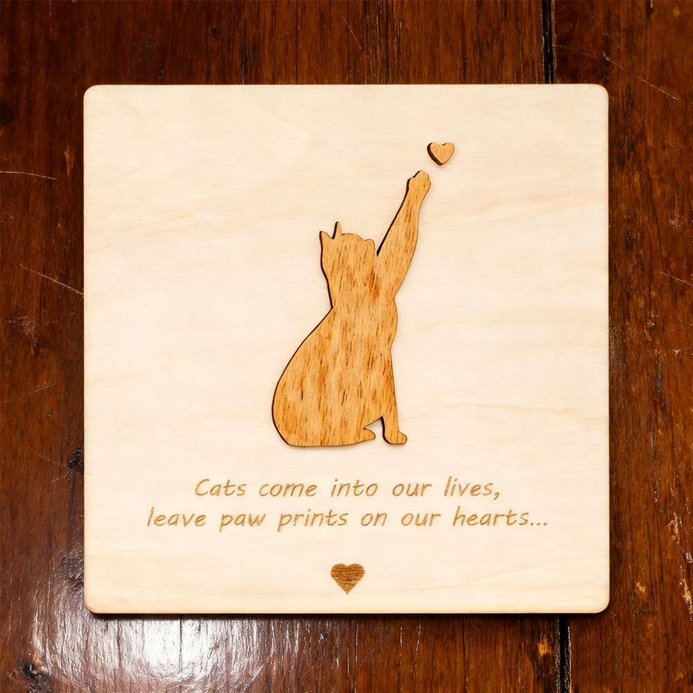 Cat's Paw Prints – Engraved Wooden Keepsake for Cat Lovers