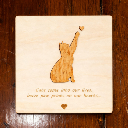 Cat's Paw Prints – Engraved Wooden Keepsake for Cat Lovers