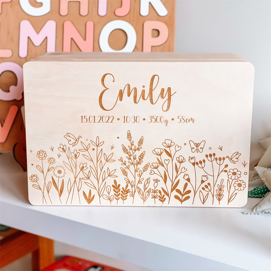 Personalized hand-carved gift cute memory storage box wooden baby keepsake box-Gift for Baby