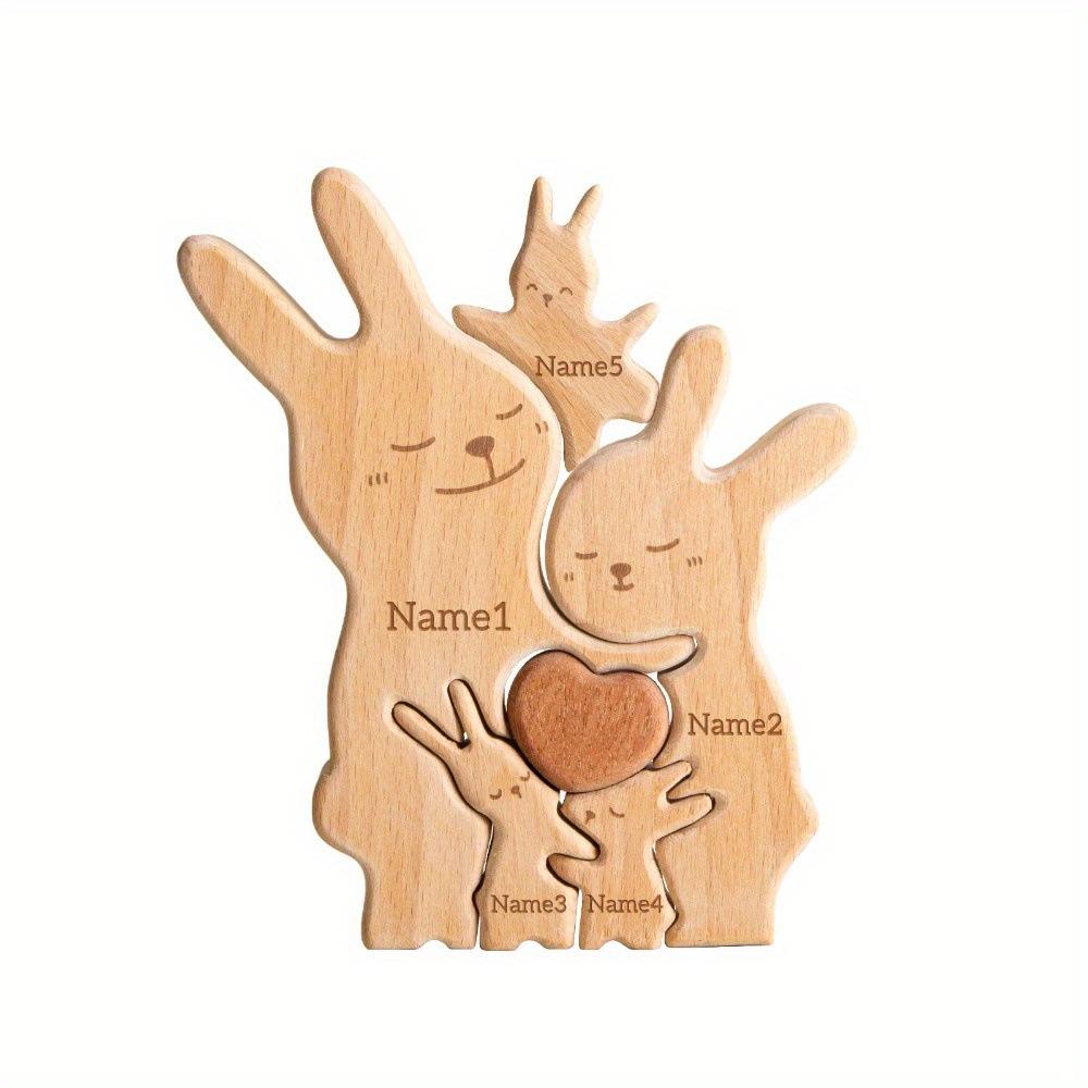 Wooden personalized rabbit family puzzle, anniversary gift, wooden animal rabbit puzzle, family keepsake - Gift for family members.-TailorAura