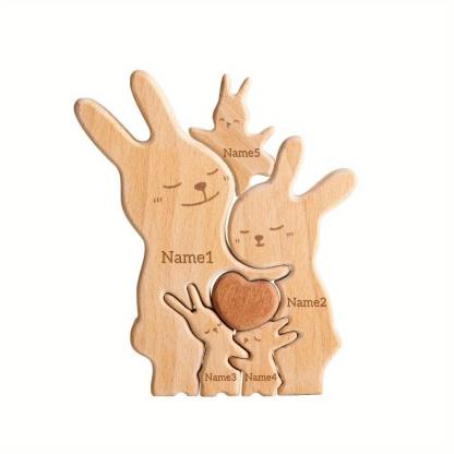 Wooden personalized rabbit family puzzle, anniversary gift, wooden animal rabbit puzzle, family keepsake - Gift for family members.-TailorAura