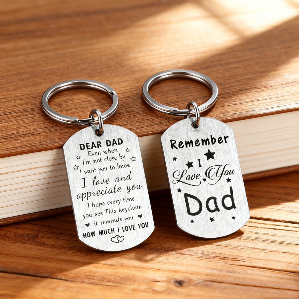DEAR DAD Dual-Steel Keychain Set – Father’s Day Gift for Dad