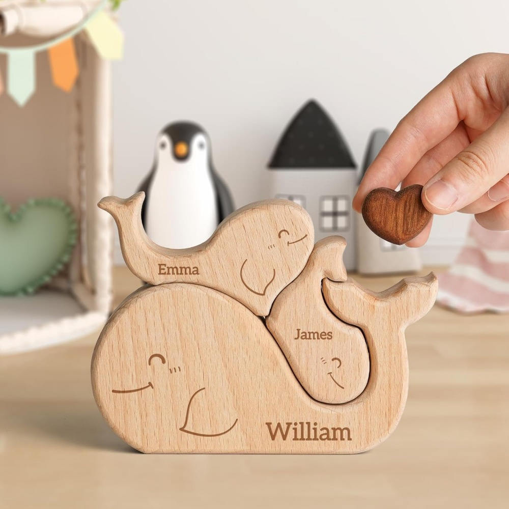Wooden jigsaw puzzle home decor, wooden art whale family jigsaw puzzle, animal jigsaw puzzle toy, family keepsake ornament - Birthday gift for family members.-TailorAura
