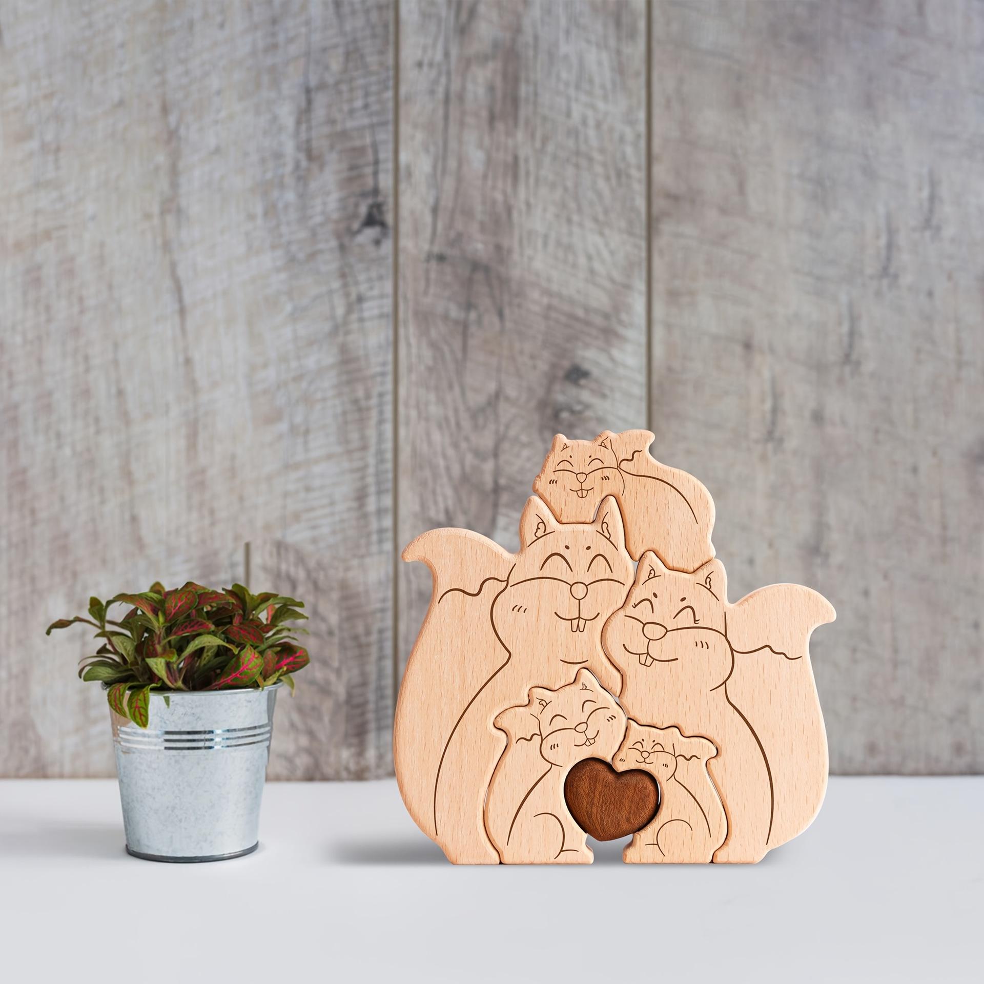 Wooden Squirrel Family Puzzle Toy - Father, Mother, and Baby - Wooden Squirrel Family Jigsaw Puzzle - Family Souvenir Gift - Birthday Gift for Family Members-TailorAura