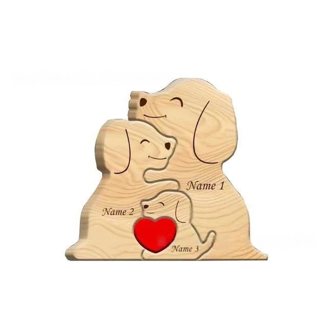 Wooden puppy puzzle family ornament, dog-shaped wooden puzzle set, family keepsake-Birthday gift for family members.-TailorAura