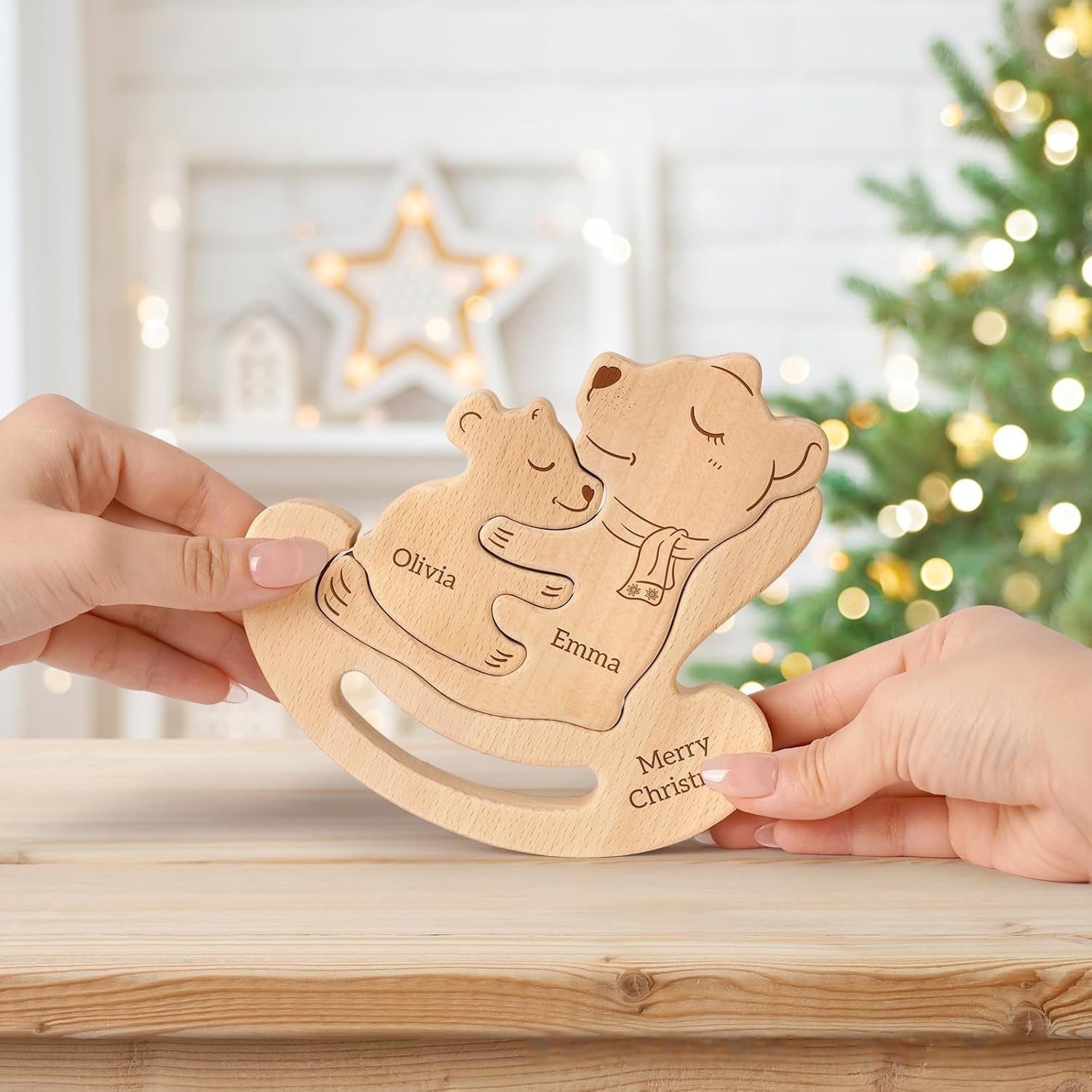 Wooden Cradle Bear Family Puzzle Set, Animal Carving Home Decor Crafts, Family Souvenir - Birthday Gift for Family Members
