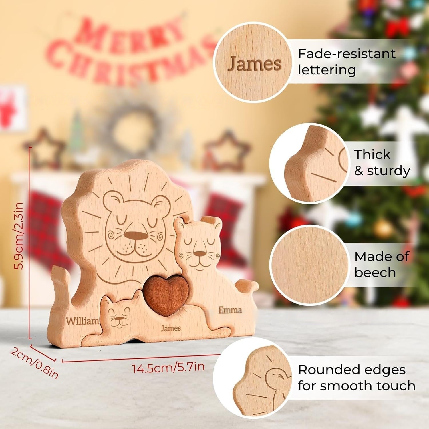 Personalized wooden lion family puzzle set, animal carving home decoration,wooden craft, family keepsake - Birthday gift for family members.-TailorAura