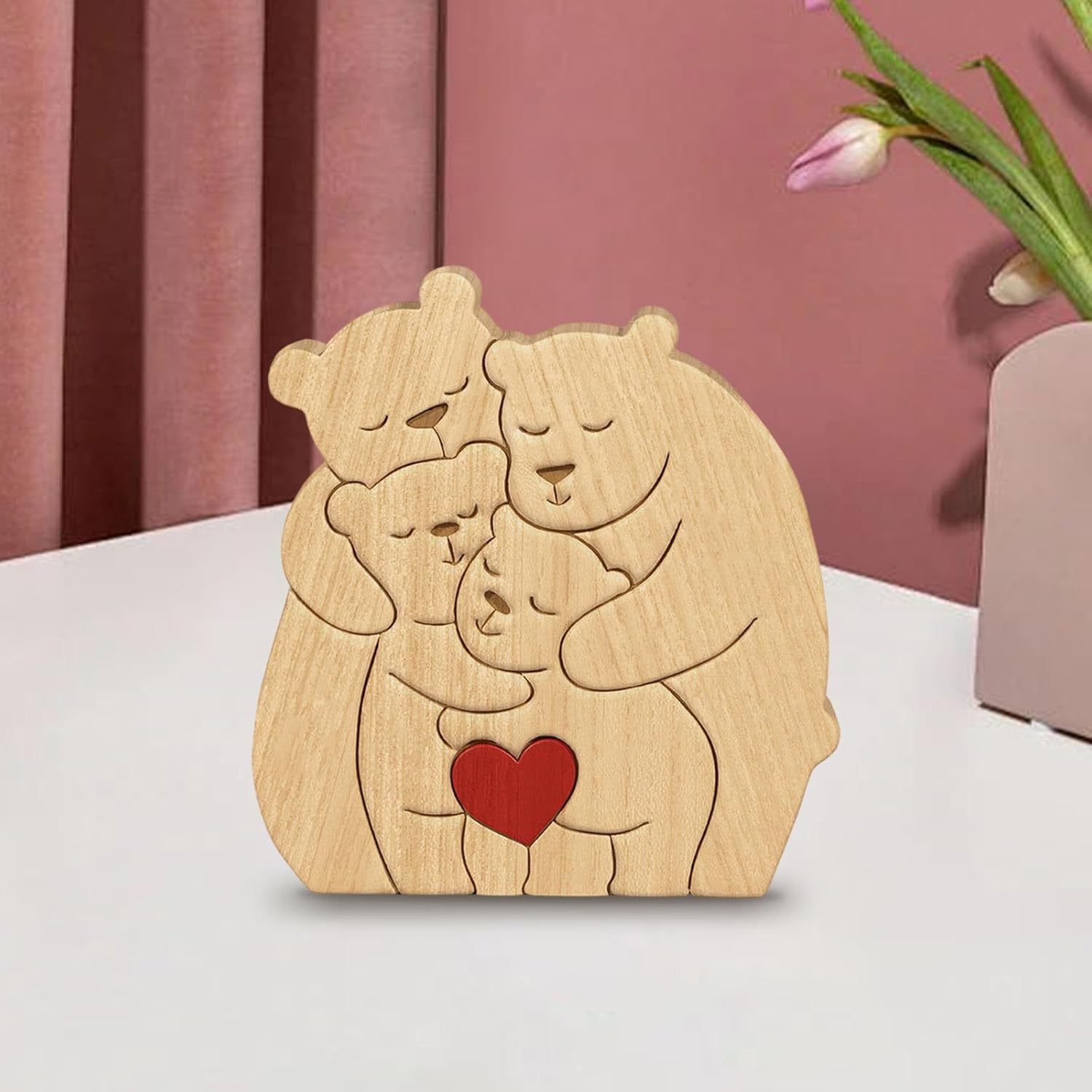 Personalized wooden hugging bear family puzzle set, animal carving home decoration, craft, family keepsake - Birthday gift for family members.-TailorAura