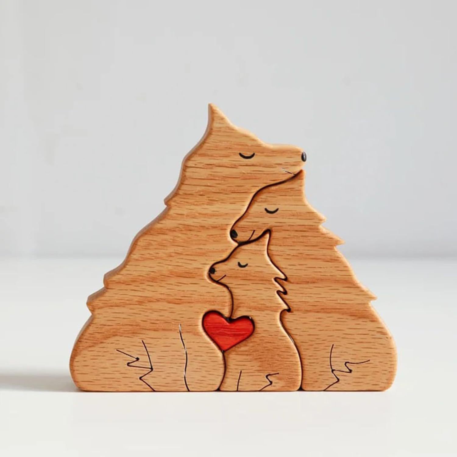 Personalized wooden carved wolf family jigsaw puzzle set, craft home decoration, office desk ornament, family keepsake - Birthday gift for family members.-TailorAura