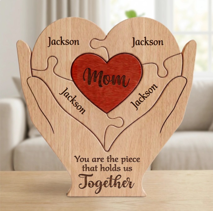 Personalized gift wooden heart-shaped jigsaw puzzle set, craft home decoration, family keepsake - Birthday gift for family members - Mother's Day gift