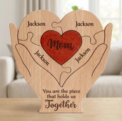 Personalized gift wooden heart-shaped jigsaw puzzle set, craft home decoration, family keepsake - Birthday gift for family members - Mother's Day gift
