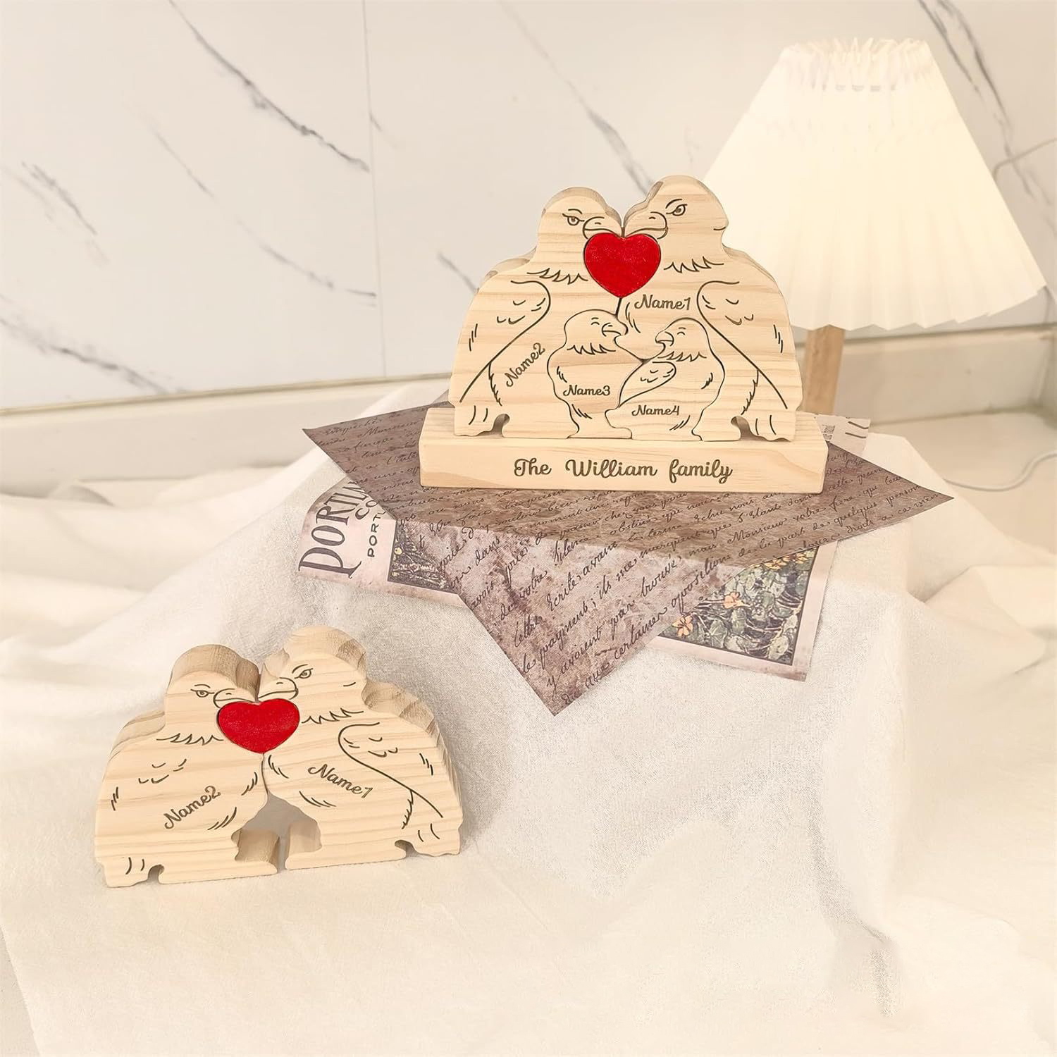 Personalized ornaments wooden eagle jigsaw puzzle figurine, family name/surname puzzle carving decoration, family keepsake - Birthday gift for family members.-TailorAura