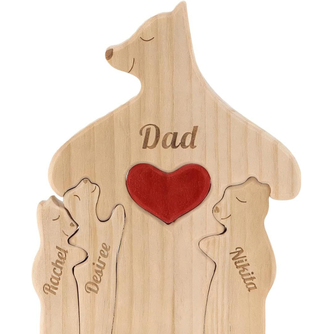 Personalized Gift wooden teddy bear family puzzle figurine, family name and surname puzzle carving decoration, family keepsake - Birthday gift for family members - Father's Day gift.-TailorAura