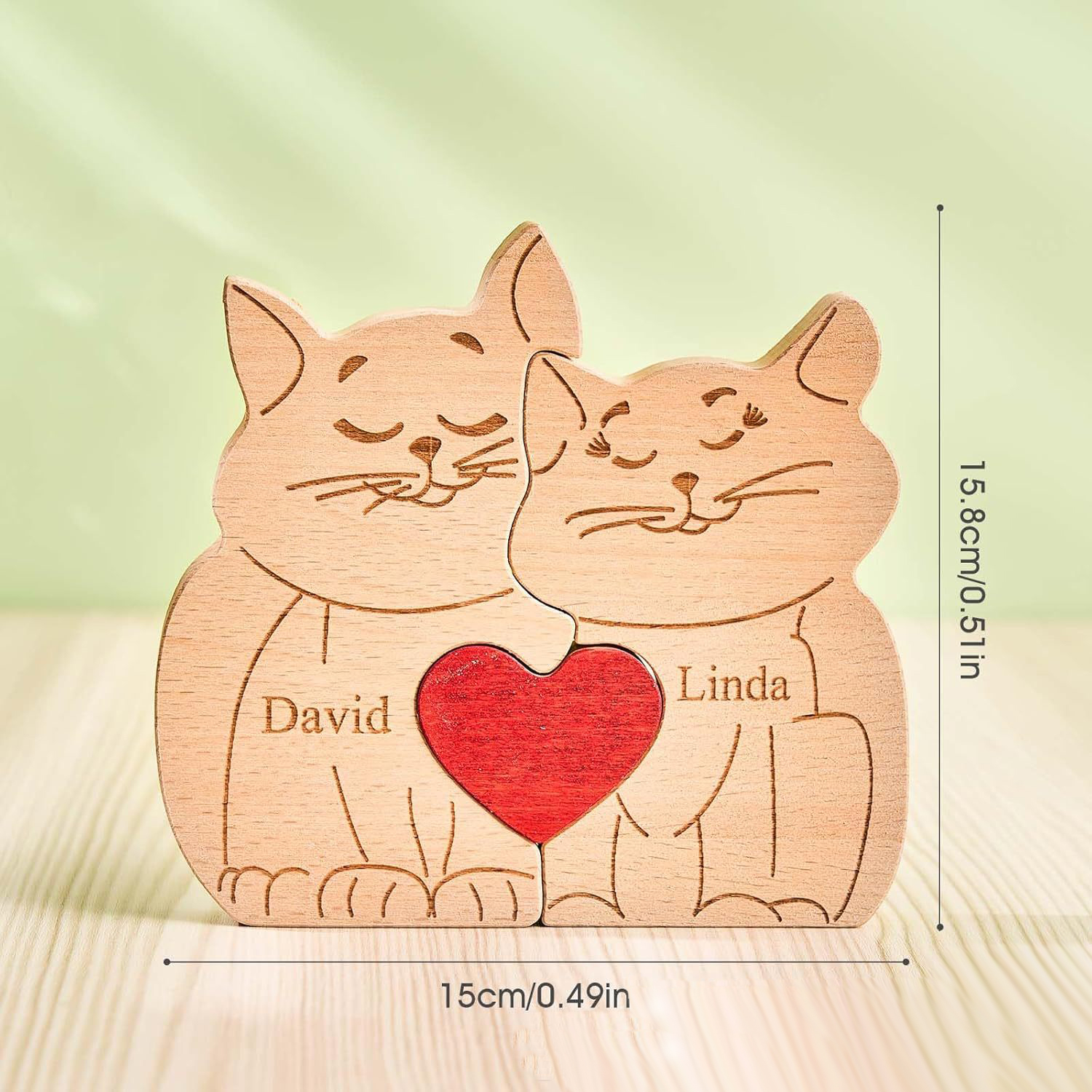 Personalized Gift wooden smiling cat puzzle figurine, family name/surname puzzle carving decoration, family keepsake - Birthday gift for family members - Valentine's Day gift-TailorAura