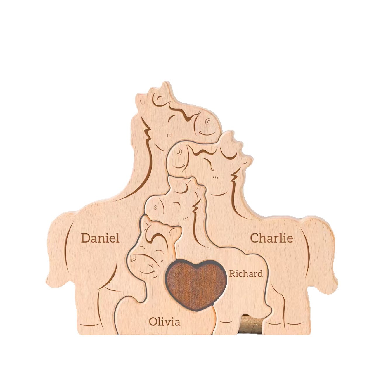 Personalized Gift Wooden "Little Horse Family" Puzzle Set — Engraved Home Décor & Family Keepsake — Birthday Gift for Family Members