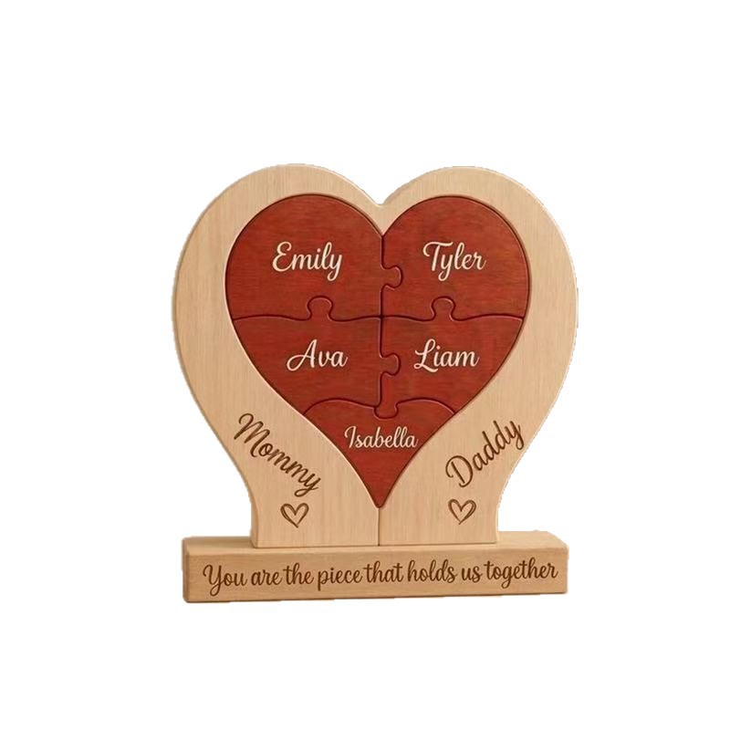 Personalized Gift wooden heart-shaped jigsaw puzzle ornament with DIY name customization - Mother's Day gift, Christmas gift, birthday gift.