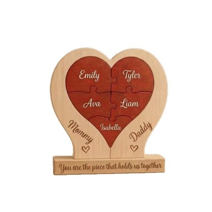 Personalized Gift wooden heart-shaped jigsaw puzzle ornament with DIY name customization - Mother's Day gift, Christmas gift, birthday gift.