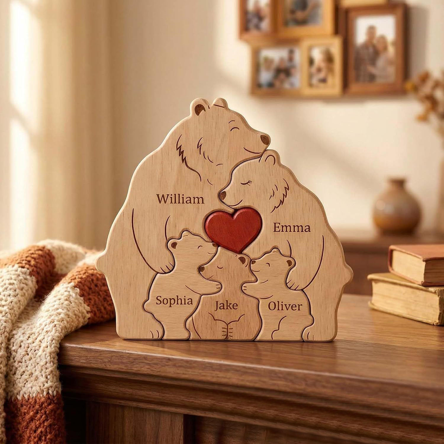 Personalized Gift wooden animal puzzle, cute bear family name puzzle, DIY name decoration, keepsake - Mother's Day gift - Christmas birthday gift