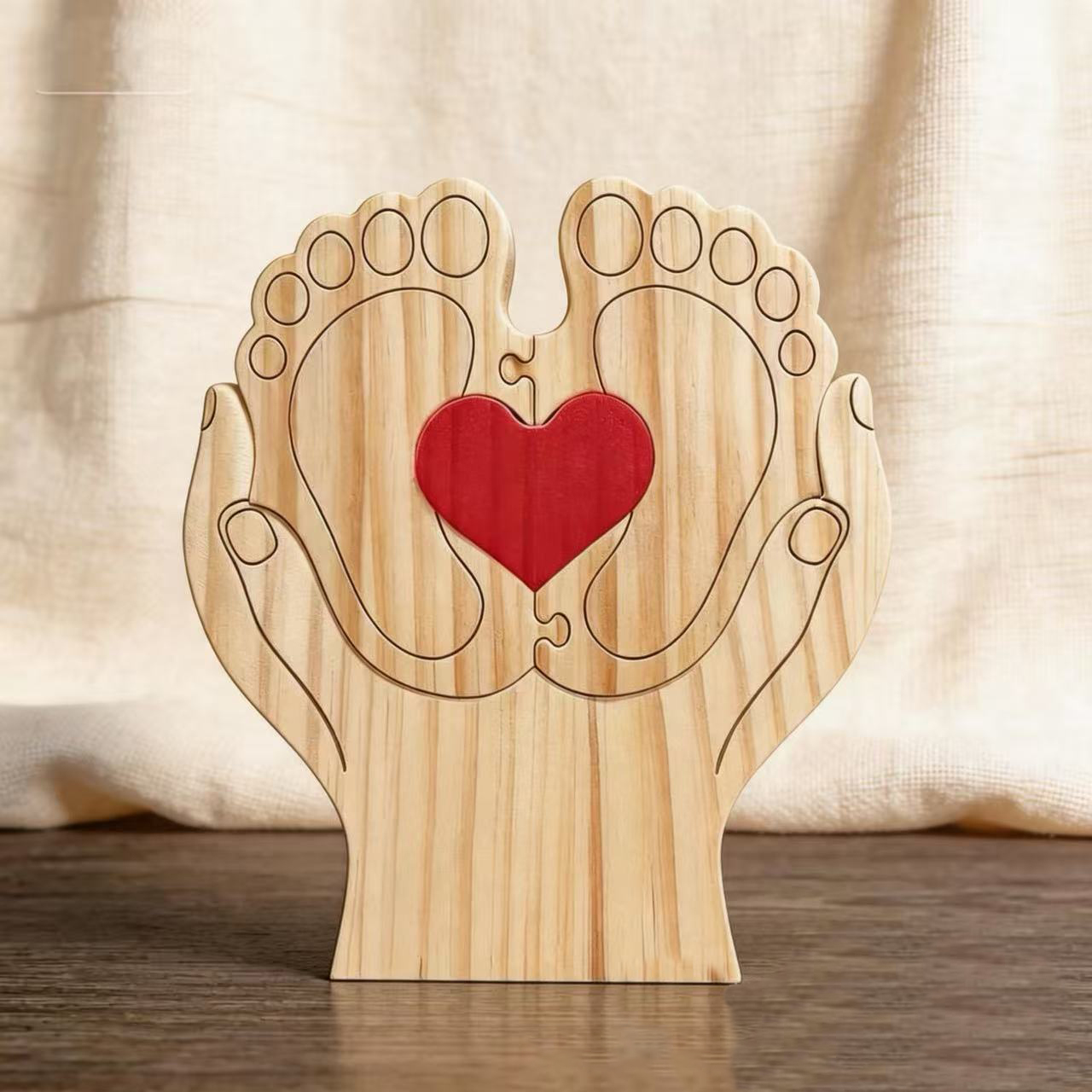 Personalized Gift Father's Day gift: Wooden baby feet puzzle, cute cat family name puzzle, home decoration, keepsake - Birthday gift for family members - Memento of a baby's growth.