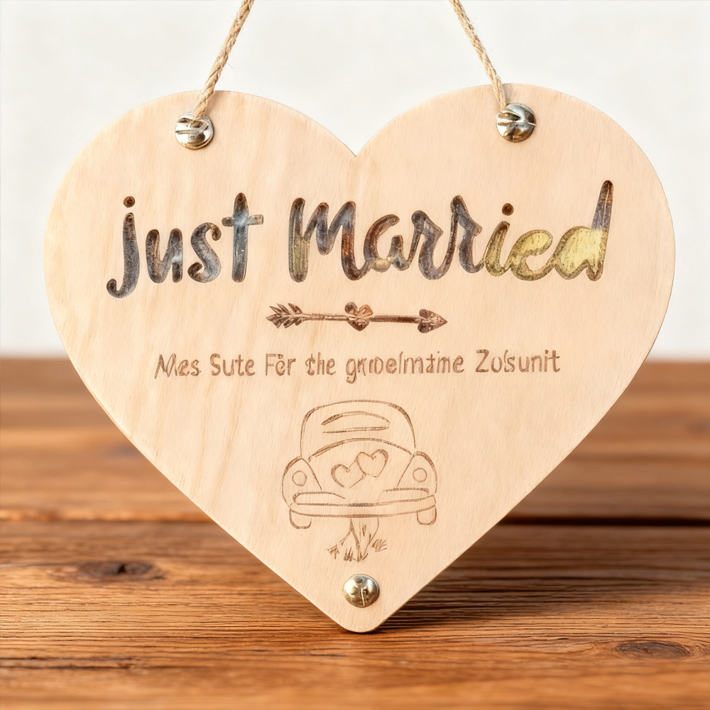 Just Married Heart-shaped Wooden Plaque – Personalized Wedding Gift