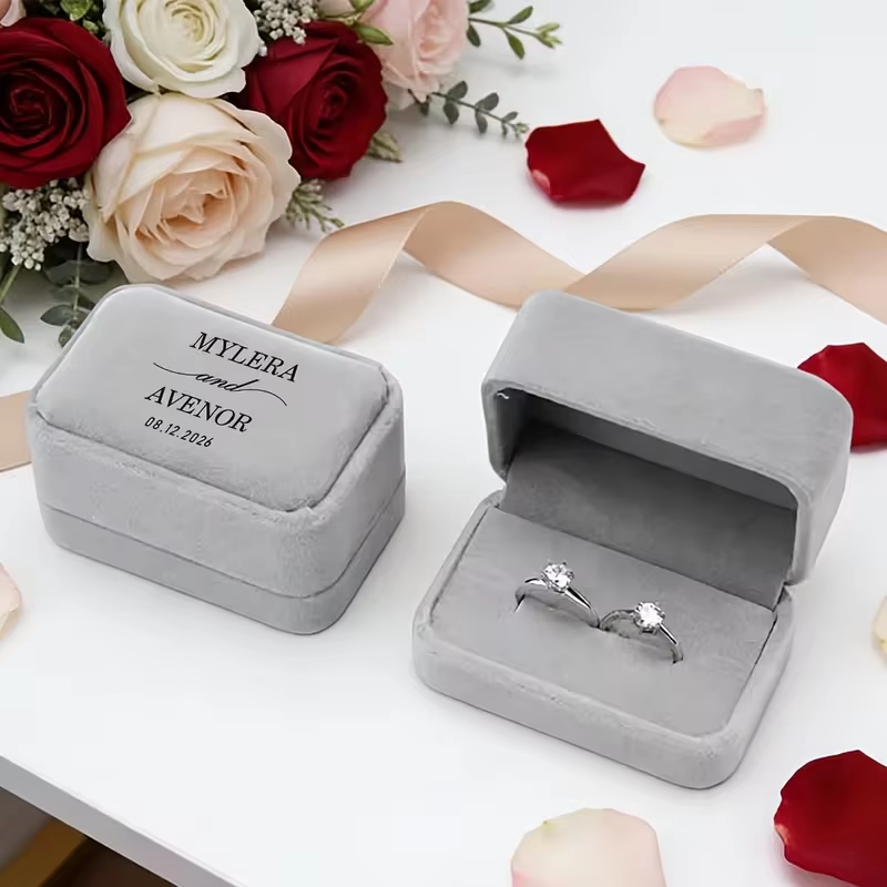 Personalized wedding ring box with soft velvet lining.-Wedding venue props-Couple costumes