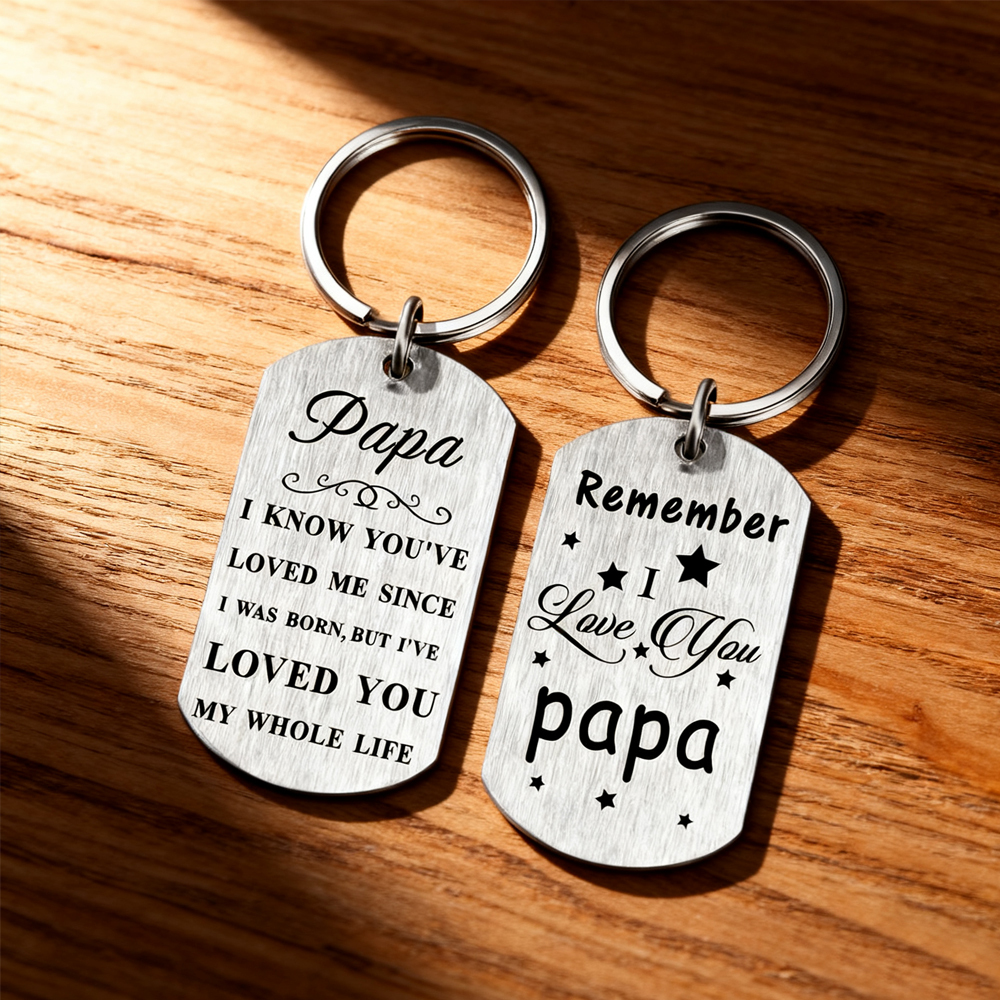 DEAR PAPA Dual-Steel Keychain Set – Father’s Day Gift for Papa