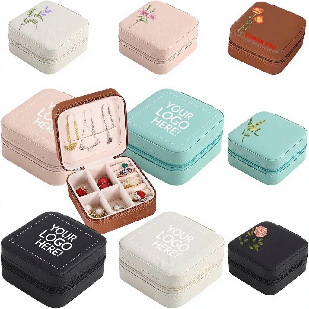 Personalized square jewelry travel box with custom engravings – the perfect Gift for ladies – Portable Ring organizer
