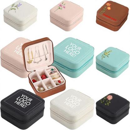 Personalized square jewelry travel box with custom engravings – the perfect Gift for ladies – Portable Ring organizer