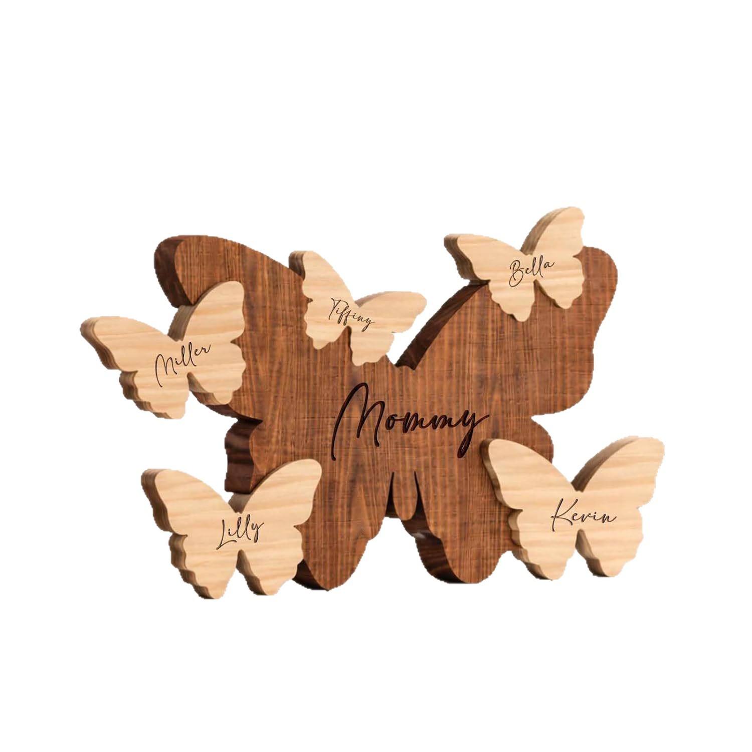 Cute wooden animal puzzle, butterfly family name design, custom wooden crafts, Mother's Day birthday gift, holiday gift.