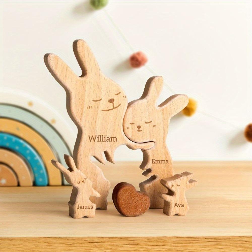 Wooden personalized rabbit family puzzle, anniversary gift, wooden animal rabbit puzzle, family keepsake - Gift for family members.-TailorAura