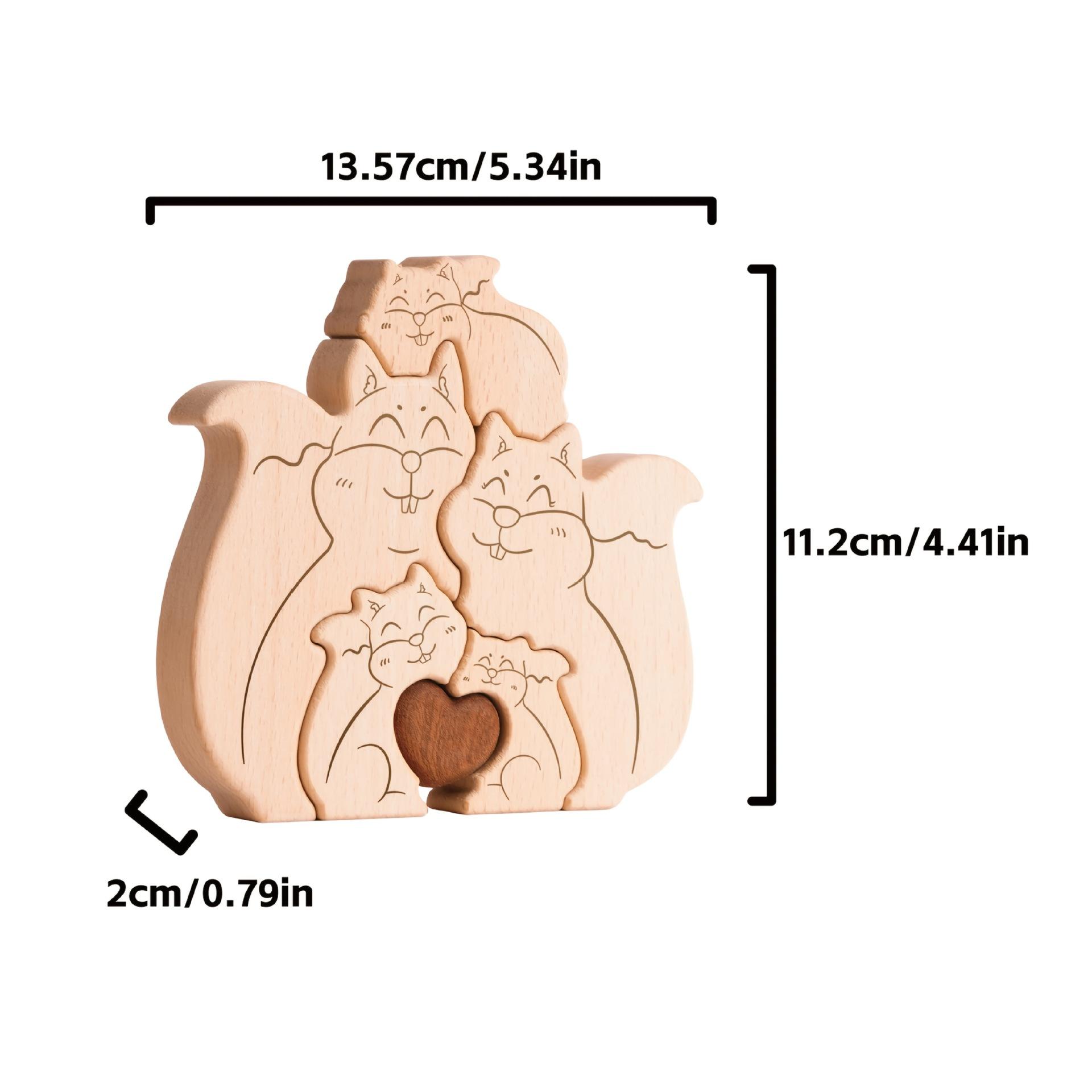 Wooden Squirrel Family Puzzle Toy - Father, Mother, and Baby - Wooden Squirrel Family Jigsaw Puzzle - Family Souvenir Gift - Birthday Gift for Family Members-TailorAura