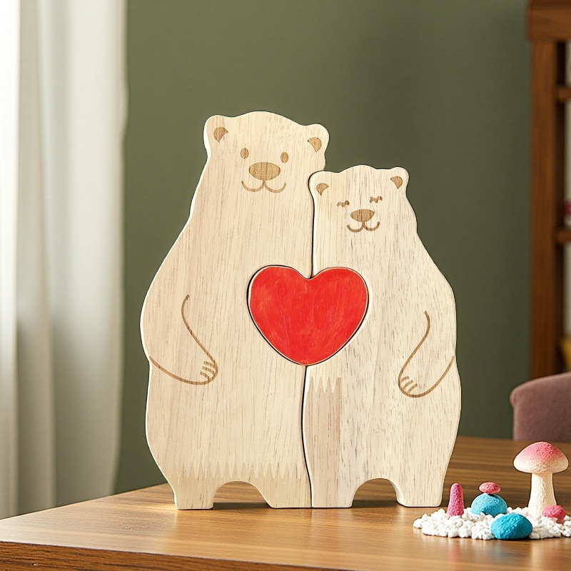 Creative Wooden Mother and Baby Bear Family Puzzle Set - A heartwarming family keepsake and birthday gift for family members.-TailorAura